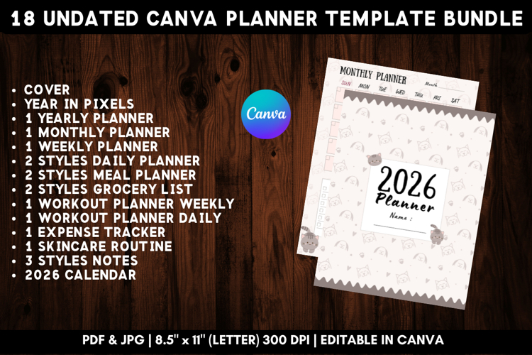 16in1 Printable Canva Planner Template Bundle 6