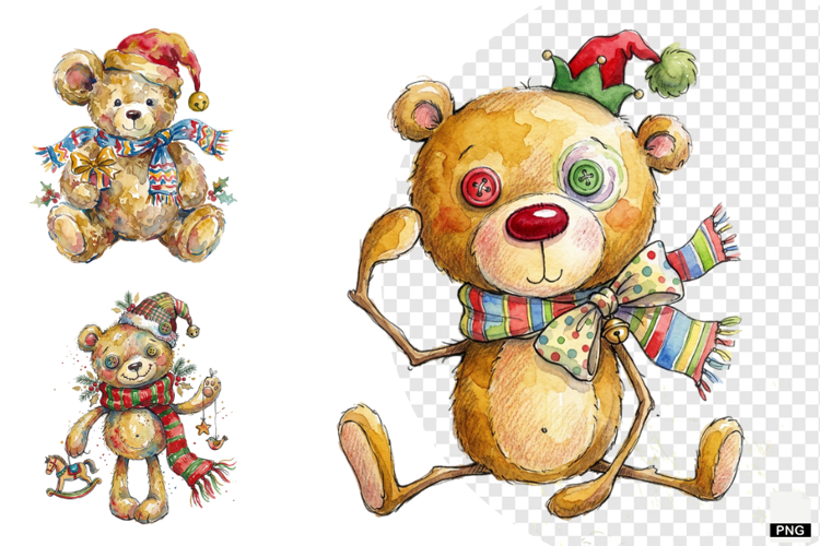 Quirky Christmas Teddy Bear PNG