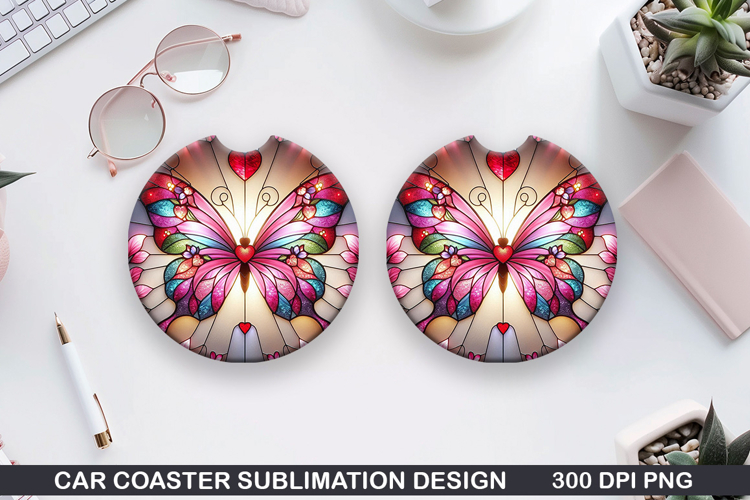 Butterfly Car Coaster Sublimation, Valentines Coaster PNG