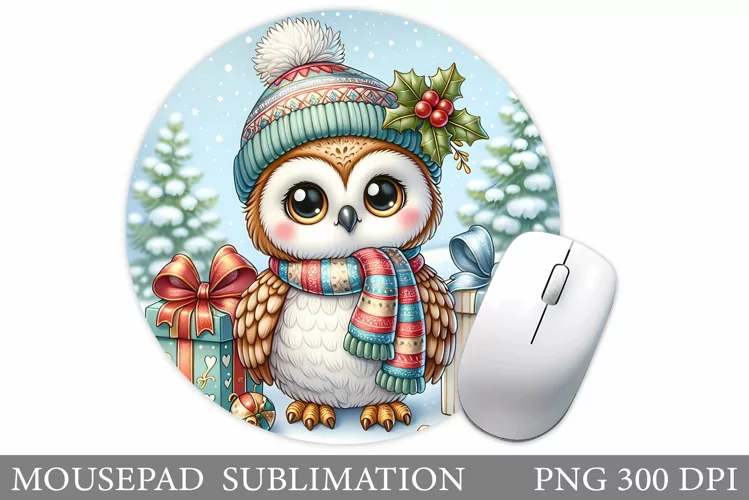 Christmas Owl Mouse Pad. Christmas Mouse Pad Design