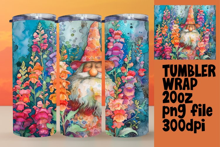 Summer Blossom Gnome Tumbler Wrap 20oz example image 1