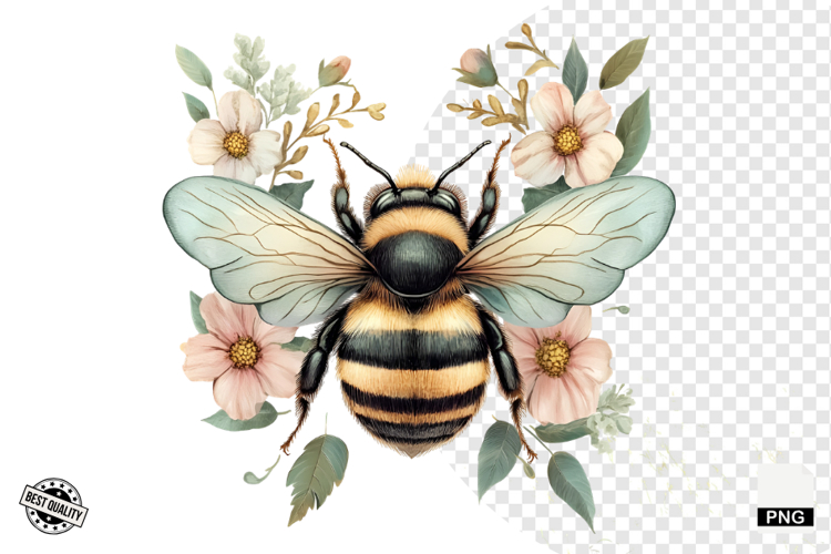 Summer Bees & Sunflowers PNG - Summer Clipart example image 1