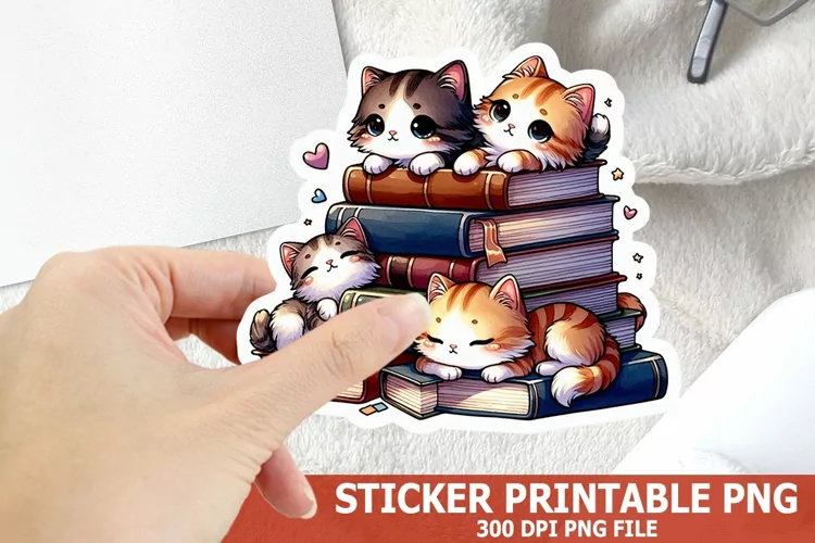Cute Cat on A Stack of Books Sticker| Books Sticker