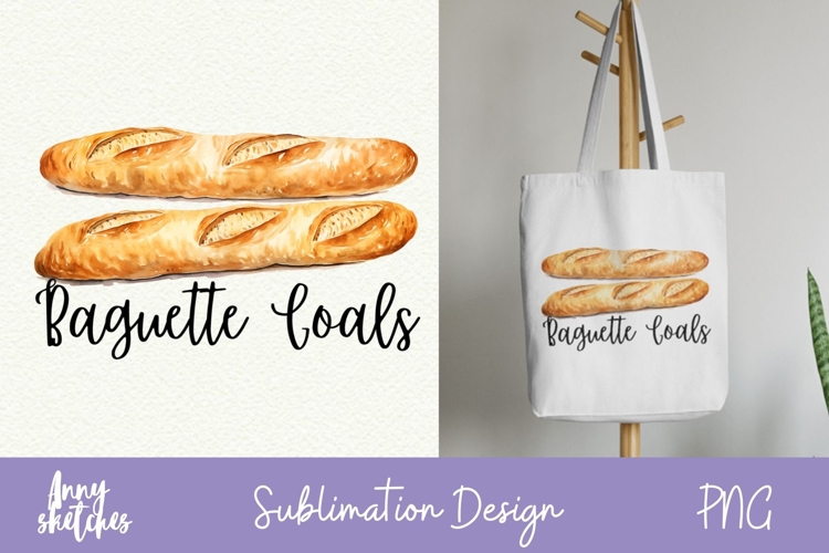 Fun Baguette Sublimation French Paris Watercolor Clipart PNG