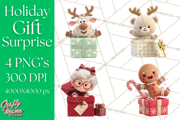 Christmas Characters in Gift Boxes PNG Clipart