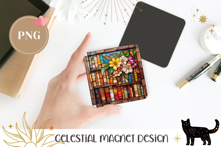 Colorful Books Magnet Design, Stained Glass Magnet Print