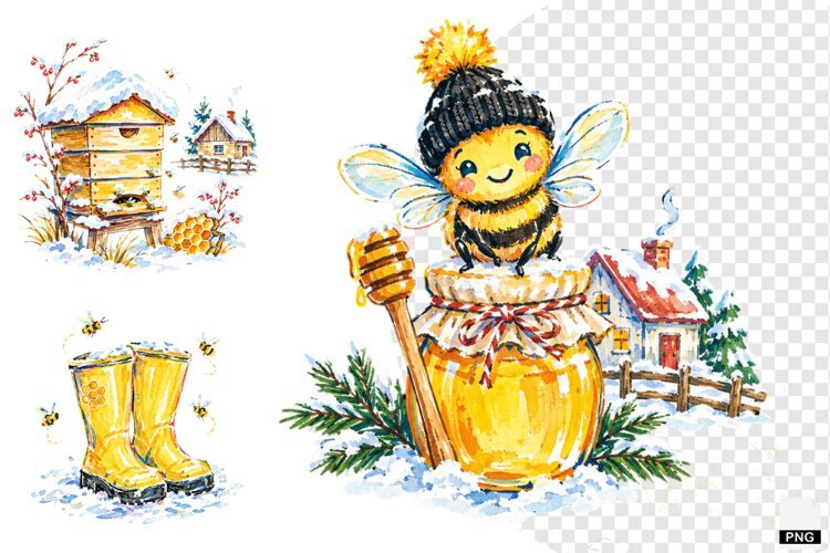 Winter Bees Garden Clipart example image 1