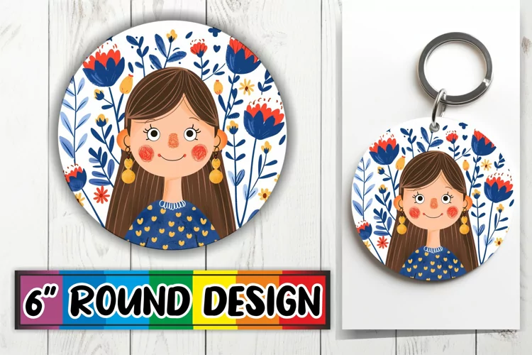 Beautiful Floral Woman Round Design Sublimation PNG