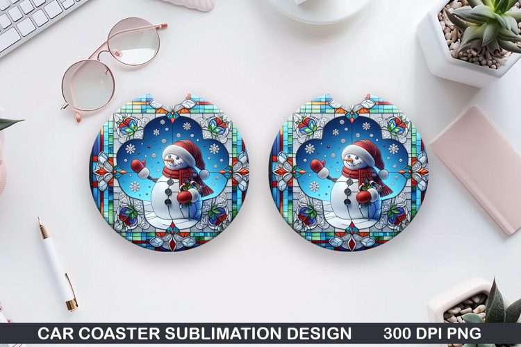 Snowman Car Coaster Sublimation|Christmas Coaster PNG Design