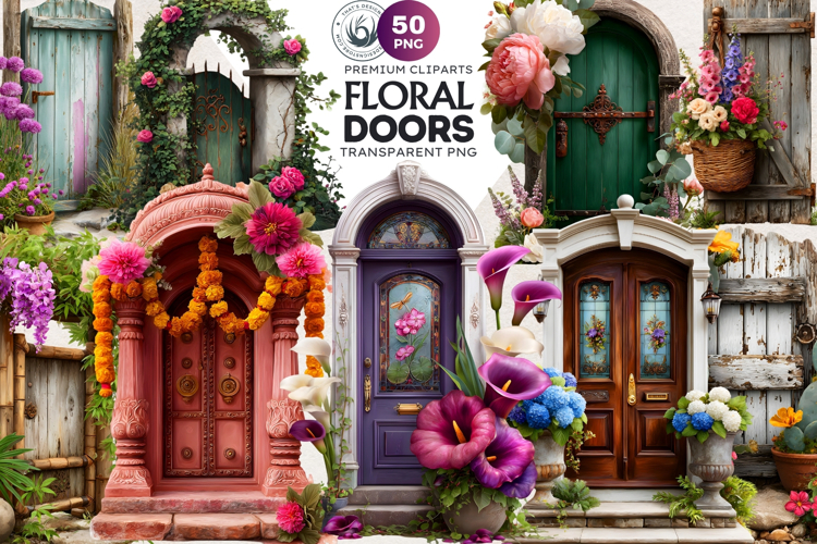 Floral Doors and Enchanting Garden Entrance Illustrations