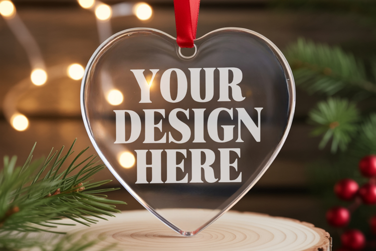 Christmas Heart Crystal Glass Ornament Mockups