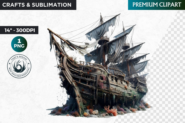 Undersea Shipwrecked , Nautical Clipart, Ocean ruins