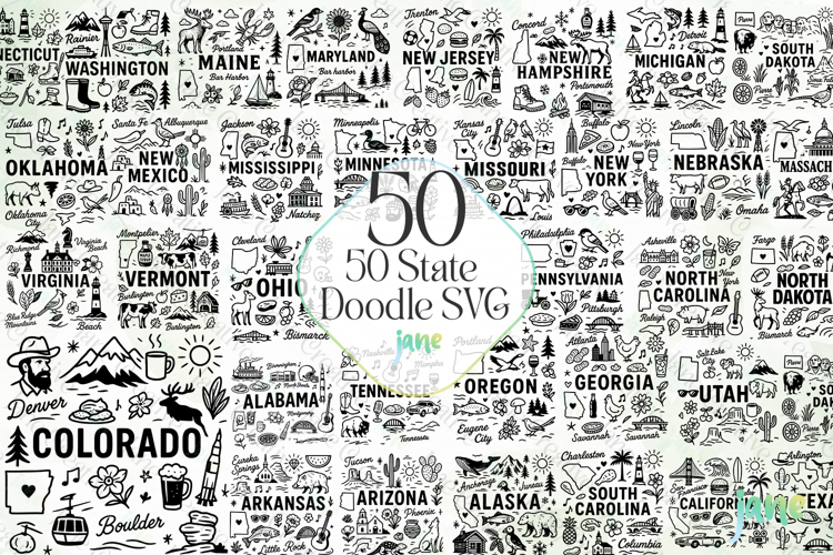 50 State Doodle SVG Sublimation