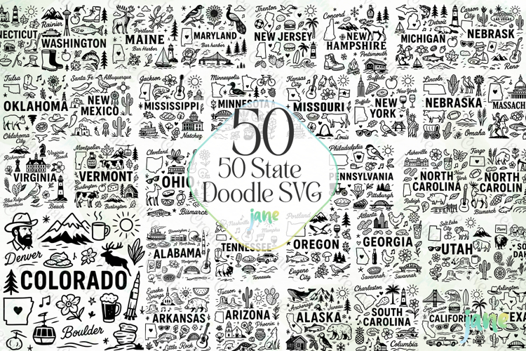 50 State Doodle SVG Sublimation