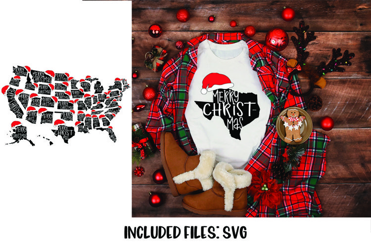 50 US States Merry Christmas SVG example image 1