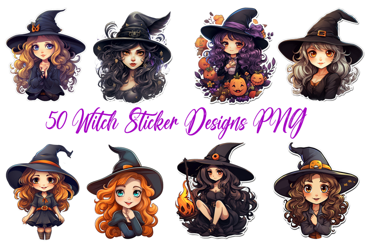 50 Witch Sticker Illustration PNG Ideas Halloween Cartoon