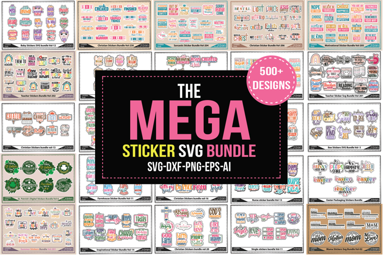 The Mega Sticker 500 Design Bundle, Printable Sticker Bundle