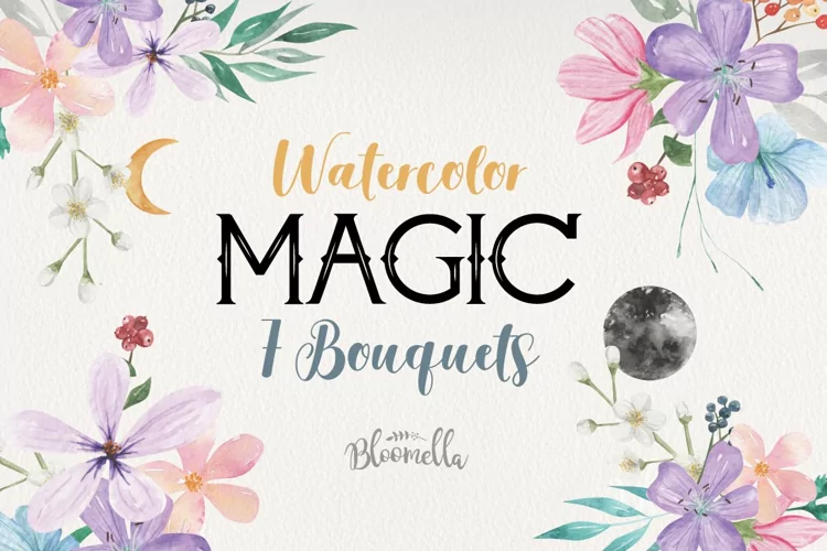 Magic Floral 7 Bouquets Watercolor Mystical Vintage Moon