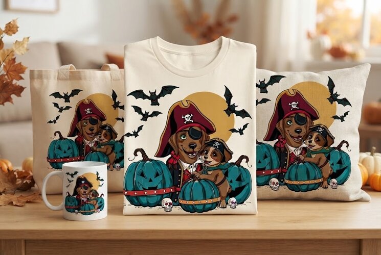 Halloween Pirate Dog PNG | Pirate Puppy Pumpkin Clipart example image 1