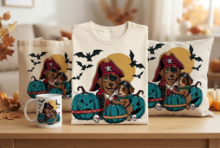 Halloween Pirate Dog PNG | Pirate Puppy Pumpkin Clipart