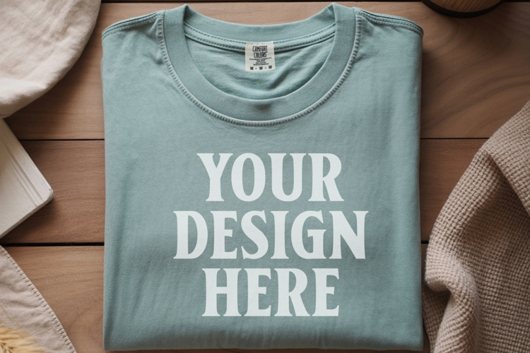 Sage Comfort Colors 1717 Folded Tshirt Mockups