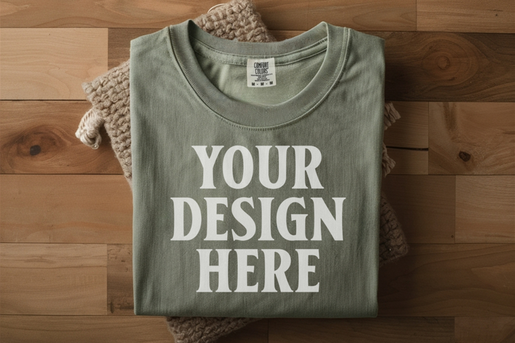 Sage Comfort Colors 1717 Folded Tshirt Mockups