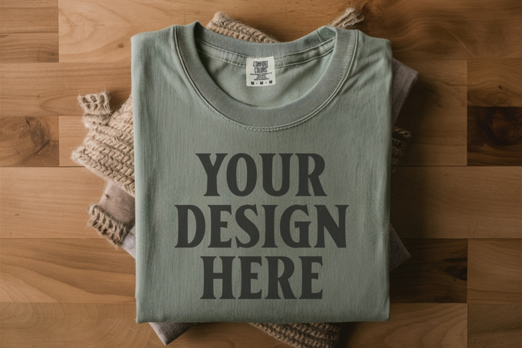Sage Comfort Colors 1717 Folded Tshirt Mockups