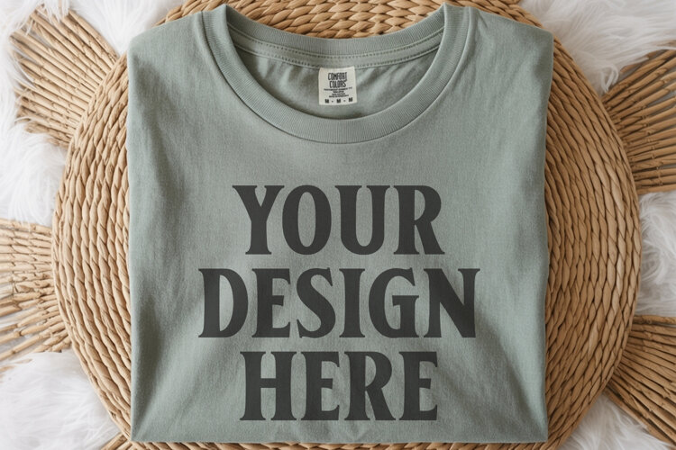 Sage Comfort Colors 1717 Folded Tshirt Mockups example image 1