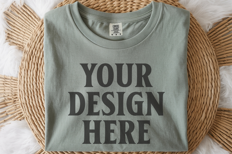 Sage Comfort Colors 1717 Folded Tshirt Mockups