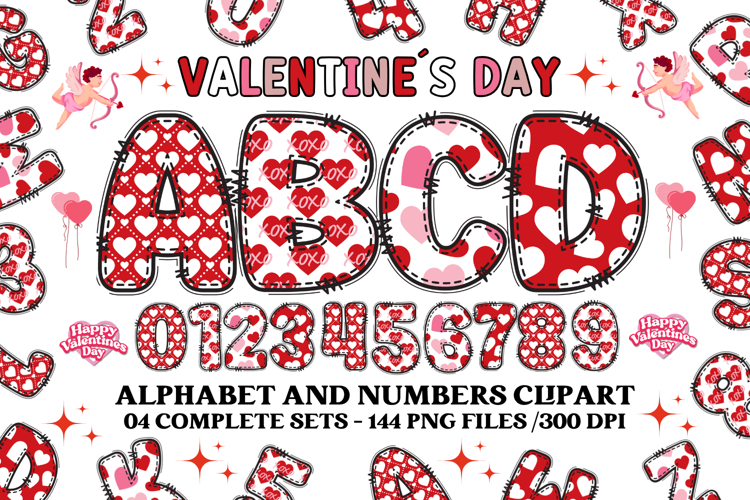 Valentine Alphabet Clip Art, valentines day letters doodle