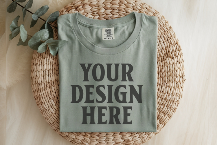 Sage Comfort Colors 1717 Folded Tshirt Mockups