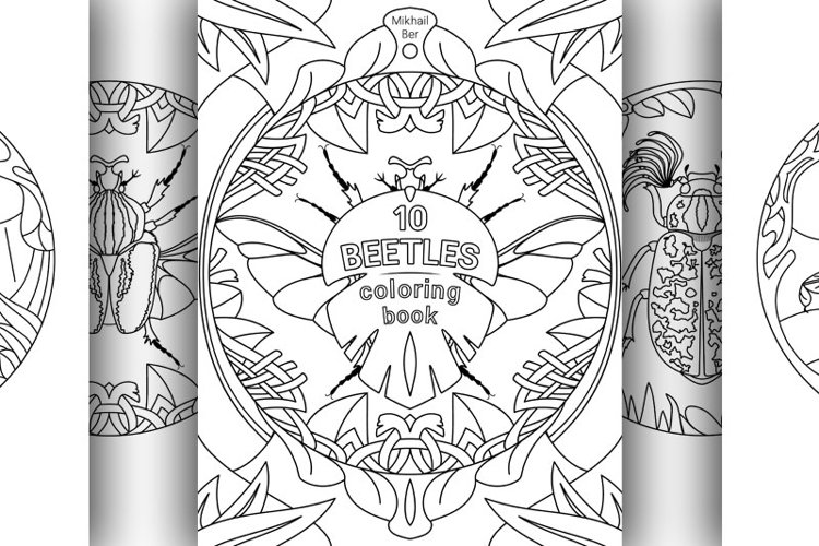 10 beetles animals in one coloring book, in two versions example image 1