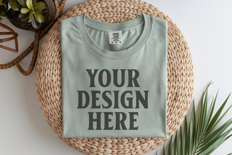 Sage Comfort Colors 1717 Folded Tshirt Mockups