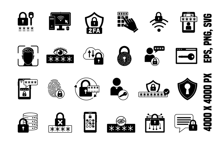 Black Password Icon Set