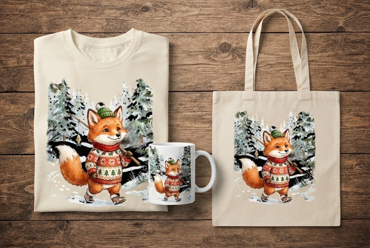 Woodland Fox Fisher Winter Christmas Art