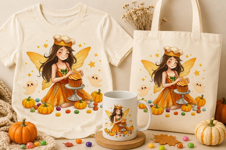 Halloween Fairy Baker PNG | Cute Pumpkin Cupcake Design