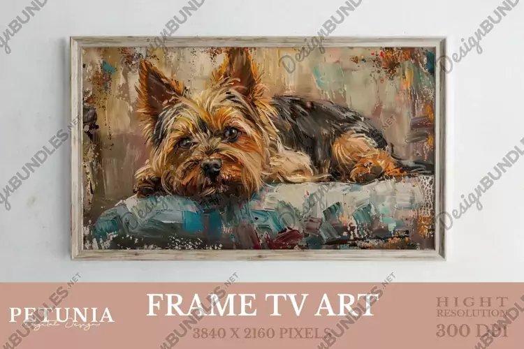 Frame TV Art | Yorkshire Terrier Oil Painting Frame TV Art