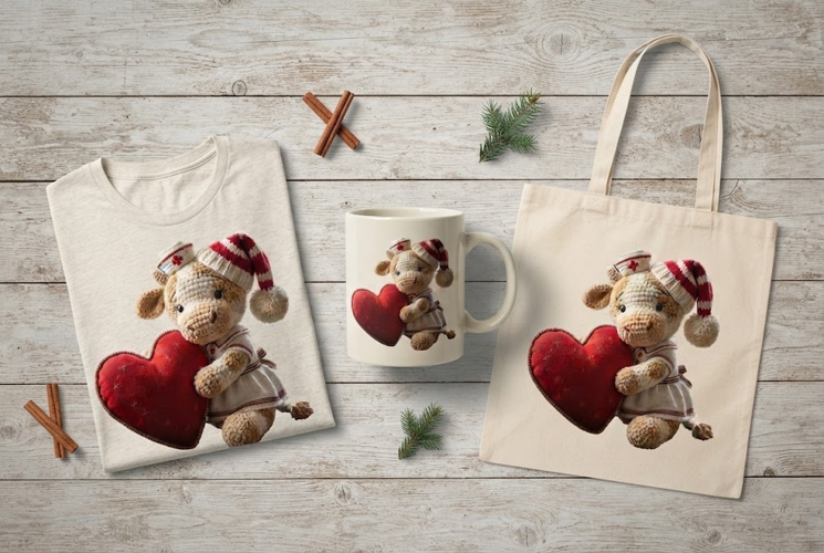 Crochet Nurse Cow Red Heart Christmas Toy Art Print