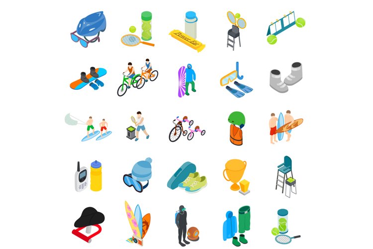 Active sport icons set, isometric style