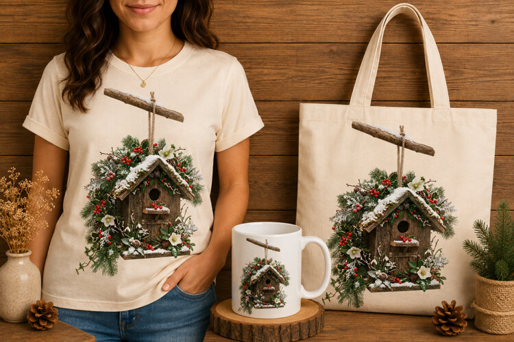 Rustic Winter Wooden Birdhouse Christmas Decor example image 1