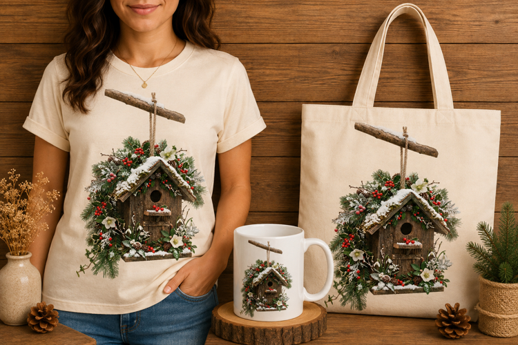 Rustic Winter Wooden Birdhouse Christmas Decor