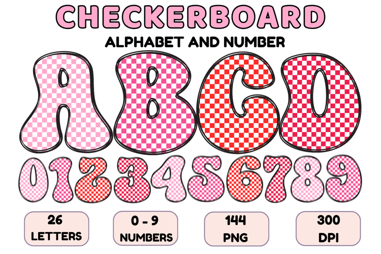 Checkerboard Alphabet Letters & Numbers Clipart PNG 300DPI