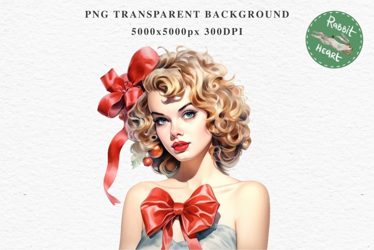 50s Christmas Floral Lady Clipart Retro Women PNG Pin Up