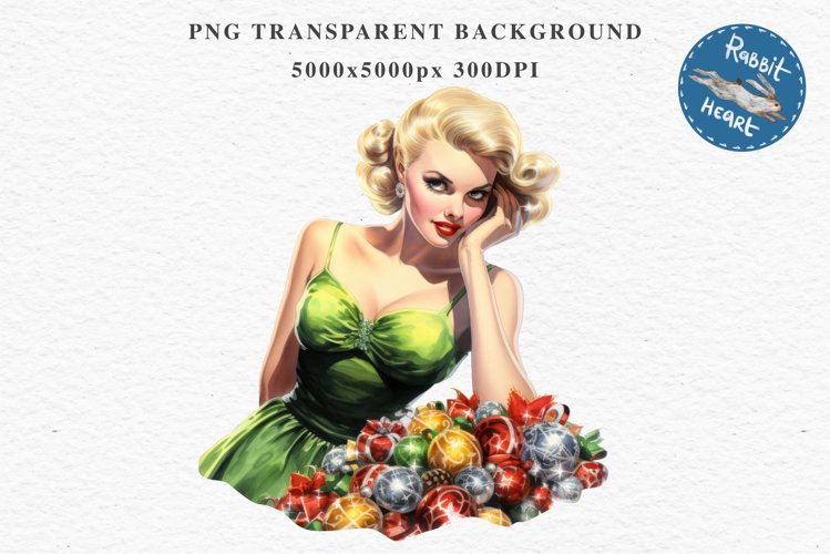 50s Christmas Lady Clipart Retro House Wife Women PNG Pin Up