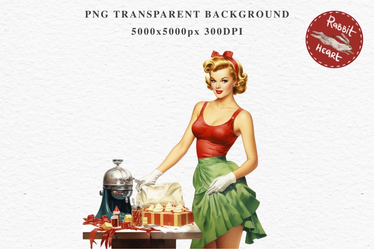 50s Christmas Lady Clipart Retro House Wife Women PNG Pin Up