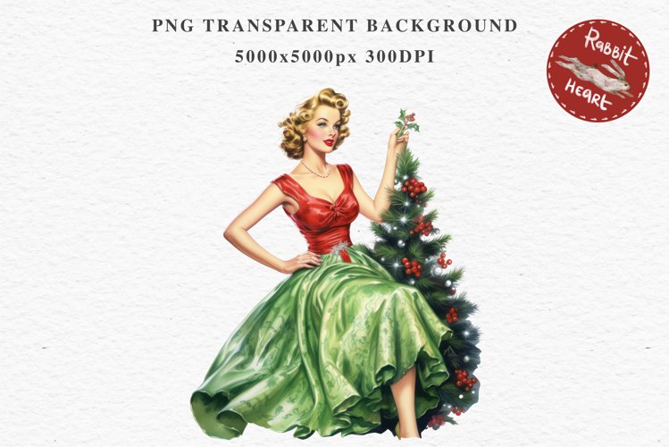 50s Christmas Lady Clipart Retro House Wife Women PNG Pin Up