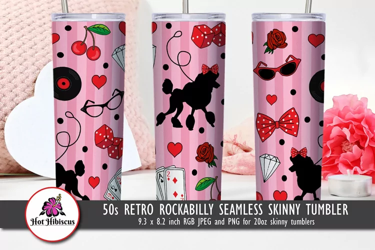 Retro 50s Rockabilly Sock Hop Tumbler Sublimation Design