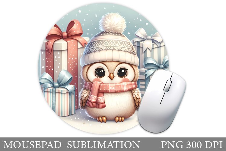 Christmas Owl Mouse Pad. Christmas Mouse Pad Design example image 1