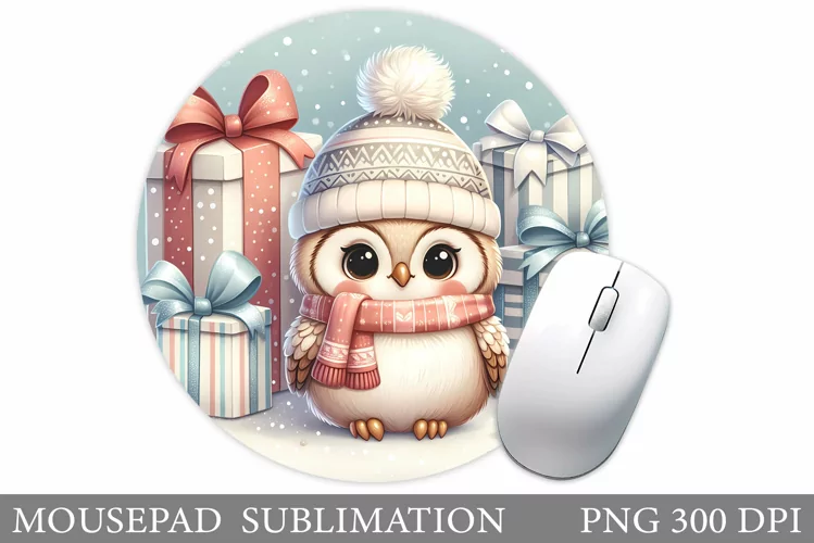 Christmas Owl Mouse Pad. Christmas Mouse Pad Design