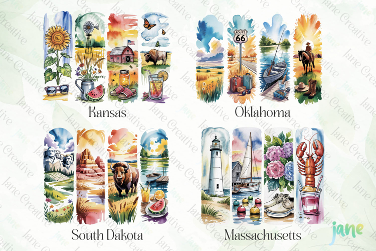Summer 50 States Brushstroke USA Clipart